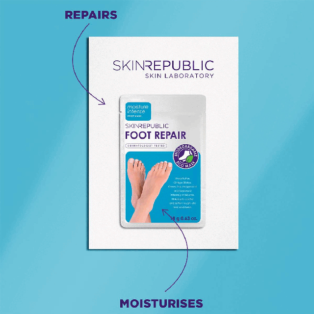 Image 1, repairs, moisturises Image 2, biodegradable mask and pack, vegetarian friendly