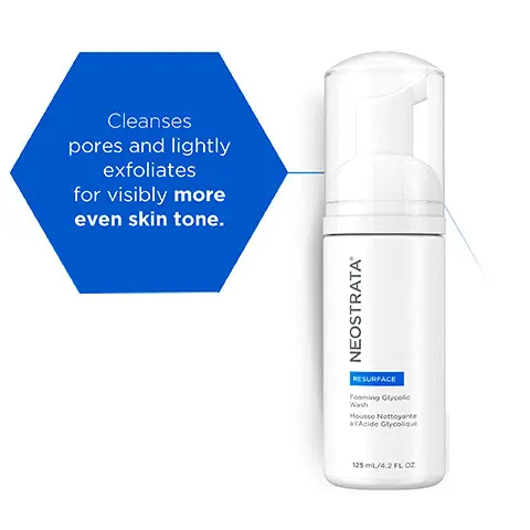 Image 1, cleanses pores and lightly exfoliates for visibly more even skin tone Image 2, Key Ingredients Image 3, foaming mousse texture, soap free, dermatologist and allergy tested, Image 4, How to use Image 5, showing the products in the regimen