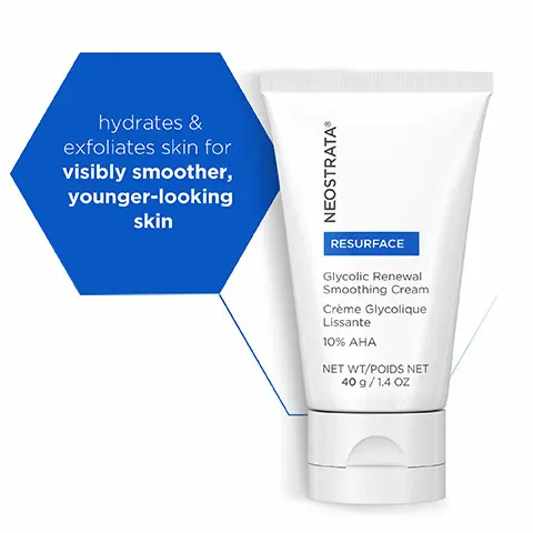 Image 1, hydrates and exfoliates skin for visibly smoother, younger-looking skin. Image 2, ingredients and their benefits. Image 3, the range. Image 4, how to use.