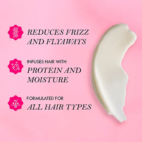 Image 3 - A smooth, creamy hair product is shown against a pink background, with three main points displayed: reduces frizz and flyaways, infuses hair with protein and moisture, and formulated for all hair types.
Image 4 - A jar of Mielle Babassu & Mint Deep Conditioner sits on a pink surface next to a pink comb, with text that reads HOW TO USE After shampooing, section hair into four sections. Apply to damp hair from root to tip. Cover with plastic cap for 15 minutes. For an intense treatment, sit under dryer for 30 minutes. Rinse hair with cold water. Style as desired.
Image 5 - A bright pink background features four hair care products from Mielle: a spray bottle of White Peony Leave-In Conditioner, a bottle of Avocado Moisturizing Hair Milk, a bottle of Mint Almond Oil, and a jar of Babassu & Mint Deep Conditioner, with an avocado and mint leaves placed around the products.