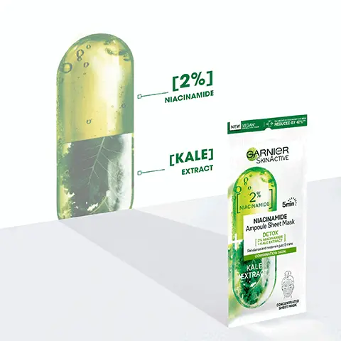 Image 1, 2% niacinamide kale extract.Image 2, cruelty free international all garnier products are offically approved by cruelty free in international under the leaping bunny program