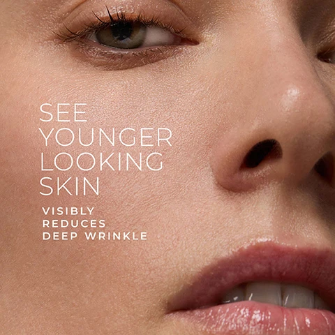 Image 1 - A close-up of a persons eye, nose, and mouth area with smooth skin, accompanied by the text See Younger Looking Skin Visibly Reduces Deep Wrinkle. Image 2 - A gold and white pump bottle of RoC Retinol Correxion serum stands upright with another lying near it, against a light background, featuring text overlays: 100% SAW YOUNGER LOOKING SKIN, 89% SAW DEEP WRINKLES VISIBLY REDUCED, CLINICALLY PROVEN, and on the bottle: RoC CLINICALLY PROVEN RETINOL CORREXION® CORRECTION RIDES SÉRUM RÉTINOL AVANCÉ WRINKLE CORRECT SERUM ADVANCED RETINOL 30 ml e. Image 3 - A split image shows two golden liquid textures, with bubbles on the left and a smoother look on the right, featuring text that reads RoC® RETINOL VISIBLY REDUCES WRINKLES on the left side and MINERAL COMPLEX HYDRATES AND RE-ENERGIZES on the right side. Image 4 - A bottle dispenses a light-colored cream onto a white surface with text that reads Gentle on skin, 100% reported no irritation. Image 5 - Black and white headshot of a man wearing glasses, set against an orange background with a light-colored creamy swirl, with text that reads Board-Certified Dermatologist Dr. Howe ROCS Retinol Delivers Key Benefits Without The Irritation.