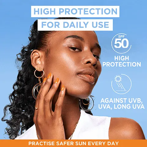 Image 1, HIGH PROTECTION FOR DAILY USE SPF (50 HIGH PROTECTION AGAINST UVB, UVA, LONG UVA PRACTISE SAFER SUN EVERY DAY Image 2, BENEFITS FOR YOUR SKIN INSTANTLY HYDRATES REDUCES THE APPEARANCE OF WRINKLES FIRMER SMOOTHER SKIN "Clinical study done on 22 women, after 56 days of product application 2 times per day. PRACTISE SAFER SUN EVERY DAY Image 3, 4% NIACINAMIDE HYALURONIC ACID PRACTISE SAFER SUN EVERY DAY Image 4, DERMATOLOGICALLY TESTED HYPOALLERGENIC NON-COMEDOGENIC FRAGRANCE-FREE SUITABLE FOR GARNOR AMBRE SOLAIRE super uv HYALURONIC ACID ANTHAGE CREAN SENSITIVE SKIN FORMULATED TO PROTECT ALL SKIN TONES 50% PRACTISE SAFER SUN EVERY DAY Image 5, INVISIBLE FINISH ON SKIN RECOGNISINGE GARNIER'S SKINCARE TION RESEARCH INTO PRACTISE SAFER SUN EVERY DAY