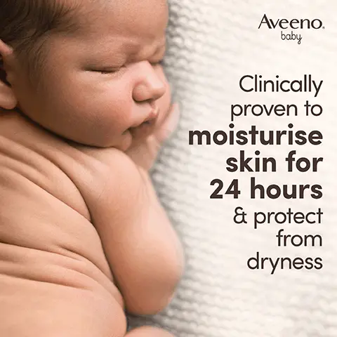Clinically proven to moisturise skin for 24 hours & protect from dryness. With soothing prebiotic oatmeal. THE POWER OF OAT FOR BABY'S SENSITIVE SKIN. For daily use on normal & sensitive skin. Suitable for newborns. PAEDIATRICIAN & DERMATOLOGIST TESTED. Unscented. Formula free from parabens & dyes. pH-balanced. 4.7 out of 5 stars. 97% would recommend AVEENO Baby Daily Care Moisturising Lotion* *Home Tester Club Survey, 300 participants, 2023. Nourish, soothe & protect sensitive skin from 1st use. Step 1 Wash. Step 2 Moisturise.
