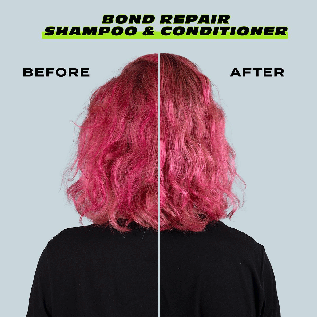 Image 1, before and after use of bond repair shampoo and conditoner Image 2, Hero Creatine builds bonds to strengthen hair, Amino Acid complex helps to make hair shiny and soft, wheat microproteins soothes scalp and strands for a gentle cleanse, hydrogenated castor oil, smoothes the hair cuticle for visibly healthy hair Image 3, repair and strengthen your hair, creatine rebuilds electrostatic bonds to strengthen hair from within Image 4, a multibond strengthening and nourishing routine, creatine bolsters electrostatic bonds, vegetable proteins help to build cross-linked protein bonds
