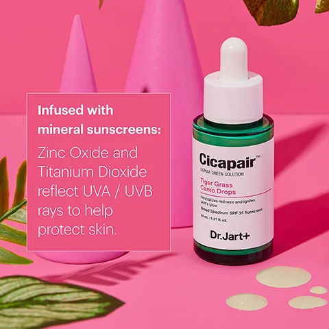 Infused with mineral sunscreens: Zinc Oxide and Titanium Dioxide reflect UVA/UVB rays to help protect skin. Cicapair GERA GREEN SOLUTION Tiger Grass Camo Drops redness and Bad Sectrum SPF 35 Sunsc Dr.Jart+