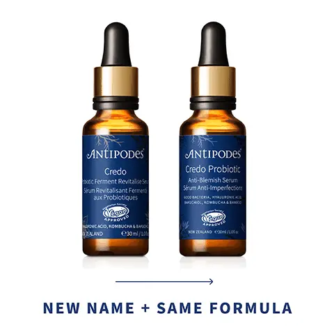 Image 1, new name same formula Image 2, reduces the appearance of blemishes 61% Image 3, a visible difference after just four weeks of using antipides probiotic science regime before and after 4 weeks shot