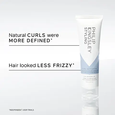 Image 1, Natural CURLS were MORE DEFINED* STYLING KINGSLEY PHILIP Hair looked LESS FRIZZY* CURL ACTIVATOR "INDEPENDENT USER TRIALS CURL DEFINING GEL CHEME DE DEFINITION POUR CHEVEUX BOUCLES Image 2, KEY BENEFITS Lightweight, non-sticky formula Redefines and separates curls Smoothes frizz Leaves hair more manageable KINONG PHILIPLEY CURL AC WATON Image 3, 66 This is a welcome change from the sticky gel I had been using. My wavy hair feels LIGHT and BOUNCY and the waves are WELL DEFINED without being weighed down. CUSTOMER REVIEW Image 4, KEY INGREDIENTS COPOLYMERS Help deliver curl retention to ensure styles last longer. DIMETHICONE Boosts shine and adds softness to the hair. Image 5, BEFORE AFTER