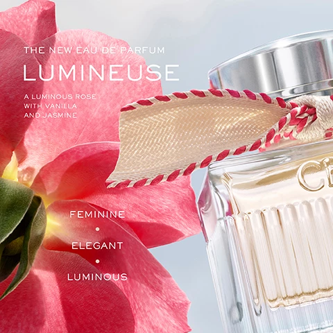Image 1, the new eau de parfum lumineuse. a luminous rose with vanilla and jasmine. feminine, elegant and luminous. image 2, discover the signature fragrances. eau de parfum = intimate and sensual, 1/4 intensity. eau de parfum lumineuse = feminine and elegant, 2/4 intensity. rose naturelle = modern and woody, 3/4 intensity. rose naturelle intense, intense and woody, 4/4 intensity.