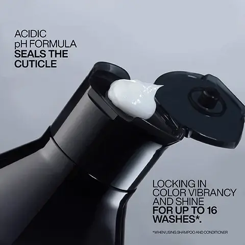 Image 1, ACIDIC pH FORMULA SEALS THE CUTICLE LOCKING IN COLOR VIBRANCY AND SHINE FOR UP TO 16 WASHES*. "WHEN USING SHAMPOO AND CONDITIONER Image 2,  BEFORE AFTER BOOST COLOR VIBRANCY FOR UP TO 16 WASHES USING ACIDIC COLOR GLOSS SHAMPOO & CONDITIONER Image 3,  HOW TO USE ACIDIC COLOR GLOSS 1. SHAMPOO & RINSE. 2. APPLY GLOSS TREATMENT* TO MID-LENGTHS & ENDS OF TOWEL-DRIED HAIR. LEAVE FOR 5-MINS & RINSE. REDKEN acidic color gloss *RECOMMENDED TO WEAR GLOVES ADVANCED PH 35-4.5 TECHNOLOGY 3. LAYER CONDITIONER ON TOP OF TREATMENT TO LOCK IN MOISTURE. THEN RINSE. 4. SPRAY LEAVE-IN ON DAMP HAIR & STYLE. Image 4,  REDKEN REDKEN REDKEN REDKEN 1 2 3 4 CLEANSE GLOSS CONDITION LEAVE-IN & PROTECT Image 5,  LOVE COLOR EXTEND MAGNETICS? TRY NEW ACIDIC COLOR GLOSS LEVEL UP YOUR COLOR-CARE & ACTIVATE GLASS-LIKE SHINE REDKEN color extend magnetics REDKEN color extend magnetics conditioner REDKEN acidic color gloss gespoe REDKEN acidic color gloss code PH PH 5.0-5.6 3.5-4.5 PH 5.0-5.6 ADICTO PH 3.5-4.5 300. image 5, review from someone who received the product to try from marie claire beauty drawer, feb 2024 = life changing. i dye my hair regularly due to colour rading so fast using other shampoos. however this has maintained my colour and if anything made it look more vibrant and glossy than before. image 7, glass like shine for up to 3 days. look created using redken SEQ (redken salon only service) and acidic colour gloss. before and after. consumer test using acidic colour gloss system.