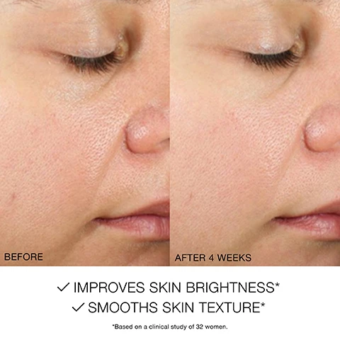Image 1, before and after 4 weeks. improves skin brightness. smooths skin texture. based on a clinical study of 32 women. image 2, skincare forward formula for 12 hour of makeup wear. immediate and long term hydration with double hyaluronic acid. strengthens skin barrier with squalane. improves makeup application with hydra priming complex. image 3, radiance retention complex. a powerhouse light reflecting technology. defends against pollution with moringa seed. defends against blue light with cacao peptides. image 4, primed and proven. 100% agree this product makes skin look smooth. 94% agree skin's natural luminosity is enhanced. 94% agree it feels hydrating on their skin.