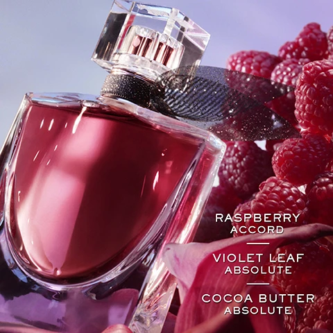 Image 1, raspberry accord, violet lead absolute, cocoa butter absolute. image 2, find your perfect scent. rose extrordinaire = bright floral. iconique = gourmand floral. iris absolu = vibrant floral. l'elicir = velvety floral.