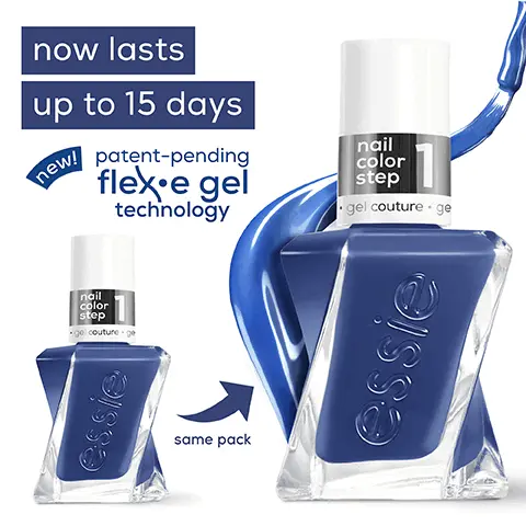 Image 1, now lasts up to 15 days new! patent-pending flex e gel technology nail color step Image 2, up to 15 days of 23 gel-like wearImage 3, glass-like shine triple shine complex gelovessie Image 4, 2 easy steps no UV lamp nail color step top coat step elcouture ge gel couture ge colour top coat Image 5, swirl stem brush nail color step el couture g controlled application even product distribution smooth & plump result gelyessie