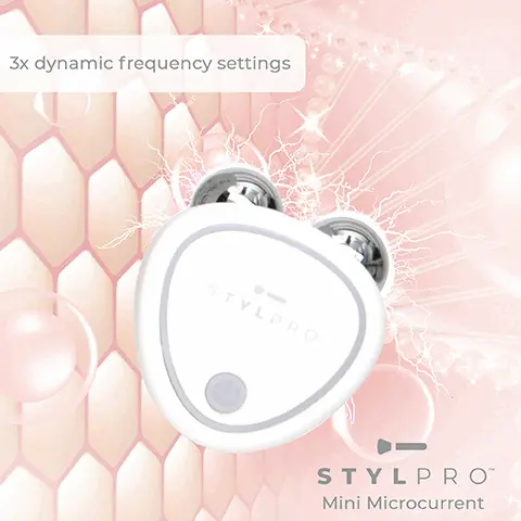 3x dynamic frequency settings. Stylpro mini microcurrent. Lift & tone. Non-invasive. Facial contouring. Stimulates facial muscles. Radiant & revitalised appearance. Dynamic frequency.