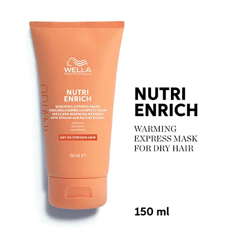 Nutri enrich warming express mask for dry hair. 150ml. Deep nourishment, smoothness, shine. 01. Apply on clean damp hair. 02. Allow to develop for the duration of the warming effect approx 30sec. 03. Rinse thoroughly. Before with non-conditioning shampoo. Nutri enrich with nutri-enrich shampoo, mask, wonder balm and blow dry.