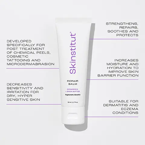 DEVELOPED SPECIFICALLY FOR POST TREATMENT OF CHEMICAL PEELS, COSMETIC MICRODERMABRASION DECREASES SENSITIVITY AND IRRITATION FOR DRY, HYPER SENSITIVE SKIN. STRENGTHENS, SOOTHES AND PROTECTS. INCREASES MOISTURE AND HYDRATION TO IMPROVE SKIN BARRIER FUNCTION. SUITABLE FOR DERMATITIS AND ECZEMA CONDITIONS. SKINTEL, doubles as a lip balm for chapped lips, or add a pea-sized amount to your favourite moisturiser for an added hydration boost.