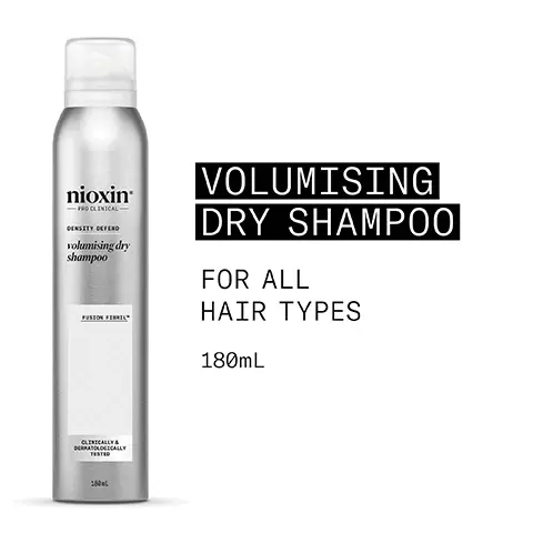 Image 1, volumizing dry shampoo for all hair types Image 2, provides up to 2x fuller hair within seconds Image 3, for all hair types instantly refreshes hair, increases hair density, absorbs oil for a clean look, provides instant volume with thicker fuller looking hair Image 4, how to use 1, shake the product 2, spray onto dry hair 3, brush through style as desired Image 5, mentha arvensis leaf oil also known as wild mint oil this oil is known for its refreshing and invigorating benefits that stimulates the scalp and promote circulation peppermint oil can assist in regulating sebum production and controlling oiliness Image 6, nioxin grow results only nioxins advanced scalp science can target hair thinning and hair loss for proven results you can see and feel Image 7, new look same great formula