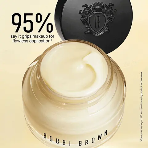 Image 1, 95% say it grips makeup for flawless application* BOBBI BROWN *Consumertesting on 183 women after using product for one week. Image 2, BARE FACE WITH VITAMIN ENRICHED FACE BASE Image 3, STEP 1 NEW VITAMIN ENRICHED SMOOTHING SERUM SMOOTH & GLOW STEP 2 VITAMIN ENRICHED EYE BASE EYE PREP & PRIME 80881 BROVI STEP 3 VITAMIN ENRICHED FACE BASE MOISTURISE & PRIME STEP 4 VITAMIN ENRICHED SKIN TINT SPF15 EVEN TONE. PERFECT & PROTECT Image 4, BLEND OF VITAMINS B, C, AND E Helps condition skin BOBBI BROWN GRAPEFRUIT AND GERANIUM Energize the senses with an uplifting scent