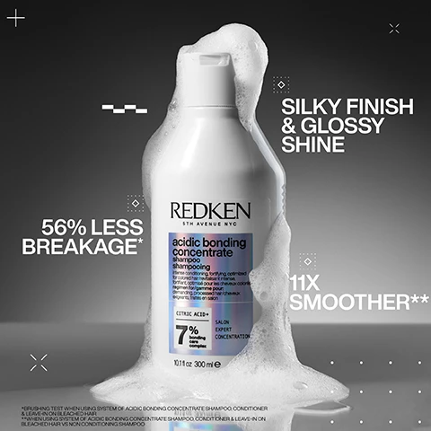 image 1, silky finish and glossy shine. 56% less breakage. 11 times smoother. image 2, 56% less breakage. 90% more conditioned. 11 times smoother. image 3, citric acid and bonding care complex. helps repair bonds and prevent future damage. image 4, before and after one use. image 5, combats 1 year of visible damage in one use. 78% less visible split ends. heat protection up to 230 degrees. image 6, before and after one use. image 7, review from someone who received the product to try from marie claire beauty drawer august 2022 - best i've ever used and i'm a hairdresser. image 8, review from someone who received the product to try from marie claire beauty drawer october 2023 - life changing. i wasn't sure about yet another bonding treatment however once i used it i was blown away. image 9, pro tip - apply a 50 pence piece to your hands and start working into the hair from the ends up to the mid-lengths. do not apply directly to the root as this is the healthier part of the hair. image 10, reinforce weak bonds. damaged bond vs repaired bond. image 11, damage repair for chemically treated hair. 1 = shampoo, 2 = condition, 3 = protect and leave in.