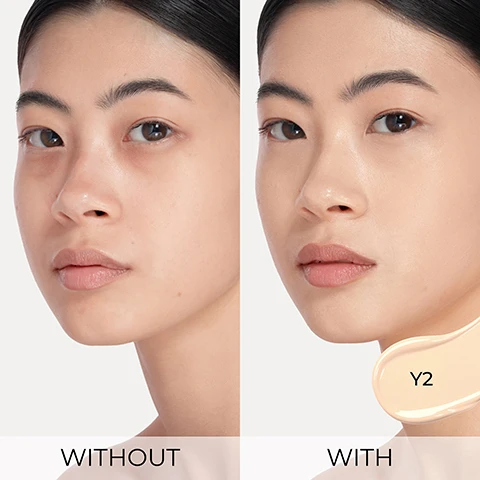 Image 1 - A womans face in a split image demonstrating the effect of makeup, showing visible dark circles on the left labeled WITHOUT and her skin looking more even on the right labeled WITH, including a Y2 makeup swatch on her neck. Image 10 - The image displays a palette of six fair foundation shades modeled by different women, each labeled with its corresponding code, under the heading FAIR, with codes RN1, NO.5, Y1, N1, P1, and R2. Image 11 - A grid of nine women with diverse skin tones demonstrating different foundation shades on their faces, each with a corresponding color swatch and shade code visible, under the heading TAN, with codes N9, P5, YN9, NP10, NY11, RP6, P6, P7, Y10. Image 12 - A grid of twelve portraits displaying models of diverse ages and ethnicities wearing various medium foundation shades, with a corresponding shade swatch below each, and text reading MEDIUM P4 N5 N6 R4 N7 YN6 R5 Y7 N8 YP8 N9 P5. Image 13 - A grid displays twelve different foundation shades on models with dark skin tones, with the heading DARK and individual shade labels Y10, RN7, NY12, YP11, Y12, NR13, NP14, RP8, P8, P9, Y13. Image 14 - A grid of eight close-up portraits of women with deep skin tones showcasing various foundation shades with swatches, labeled DEEP, P9, Y13, NR15, P10, RN9, YN14, P11, NY16. Image 2 - A frosted glass bottle of Natasha Den liquid foundation with a pump and a drip of product on its side, next to text that reads: A CREASELESS RADIANT FOUNDATION THAT LASTS. Formulated with Japanese Amino Acid Bio-Mimetic Pigments for creaseless, medium-buildable coverage that won’t settle into fine lines or pores. Clinically proven: Hypoallergenic, Non-Comedogenic, Safe for Sensitive Skin, Long-Lasting Up to 18 Hours. Suitable for All Skin Types, 52 Shades, Talc Free. Image 3 - Three models with diverse skin tones and glowing complexions, one holding a light peach foundation bottle labeled NATASHA DENONA and ND. Image 4 - A light pink frosted bottle of Natasha Denona foundation with a rose gold pump stands centrally, surrounded by four hexagonal diagrams showing ingredients and their benefits, with text that reads: HY-GLAM FOUNDATION Hydrating & Blurring Longwear Radiant Serum Foundation WHERE HIGH-TECH SKINCARE MEETS HIGH-PERFORMANCE MAKEUP NATASHA DENONA BAMBOO POWDER & MICROALGAE Balances excess oils WHITE TEA SILVER NEEDLE Blurs, smooths uneven skin texture, calms & repairs sensitive skin JASMINE MOTHER CELLS Brightens hyperpigmentation, boosts antioxidant defences GRAPE POMACE Delivers short and long-term hydration, boosts antioxidant defenses, anti-aging – reduces the appearance of wrinkles FORMULATED IN KOREA, MADE IN ITALY. Image 5 - The image shows a four-panel comparison of skincare results, with before and after close-ups of faces demonstrating improvements for dry and flaky skin, hyperpigmentation, oily skin, and mature skin, alongside the text: SKINCARE-INFUSED COVERAGE FOR EVERY SKIN TYPE & CONCERN CLINICALLY PROVEN TEST RESULTS* DRY & FLAKY SKIN IMMEDIATELY HYDRATES FOR HEALTHY-LOOKING SKIN HYPERPIGMENTATION BRIGHTENS IMMEDIATELY & IMPROVES UNEVEN SKIN TONE AFTER 28 DAYS OF DAILY USE* OILY SKIN BALANCES EXCESS OILS FOR A GLOWY & GREASE-FREE ALL-DAY WEAR MATURE SKIN BLURS IMMEDIATELY & REDUCES THE APPEARANCE OF WRINKLES AFTER 28 DAYS OF DAILY USE*. Image 6 - A grid displaying 15 different models, each with a foundation shade swatch next to their face, demonstrating various light foundation tones, labeled LIGHT, P1, R2, Y2, YP3, RN2.5, P2, N2, RN3, N3, N4, Y4, YP5, P3, P4, N5. Image 7 - Five arms, ranging from deep to fair skin tones, display multiple swatches of foundation shades on their forearms, with each hand holding a matching foundation bottle, with visible text HY GLAM FOUNDATION Hydrating & Blurring Longwear Radiant Serum Foundation DEEP DARK TAN MEDIUM LIGHT FAIR. Image 8 - A two-step guide for selecting foundation shade, featuring diagrams for vein color and undertone, then a row of six models demonstrating overtone from fair to deep, along with visible text: FIND YOUR HY-GLAM FOUNDATION SHADE, STEP 1: DISCOVER YOUR UNDERTONE BASED ON YOUR VEIN COLOR ARE YOU NEUTRAL, ROSY, PEACH OR YELLOW?, YOUR VEIN COLOR, YOUR UNDERTONE, PURPLE, BLUE, BLUISH-GREEN, OLIVE GREEN, NEUTRAL (COOL), ROSY (PINK), PEACH (WARM), YELLOW (GOLDEN OLIVE), STEP 2: FIND YOUR OVERTONE, FAIR, LIGHT, MEDIUM, TAN, DARK, DEEP, NOW YOURE READY TO PICK YOUR PERFECT FOUNDATION SHADE Look at the face and arm swatches to find the shade that is closest to your skin tone, STILL UNSURE? TAKE NATASHAS HY-GLAM™ SHADE MATCHING QUIZ. Image 9 - A grid of 12 diverse models showcasing various medium foundation shades, with the visible text MEDIUM and shade codes P4, N5, N6, R4, N7, YN6, R5, Y7, N8, YP8, N9, P5.