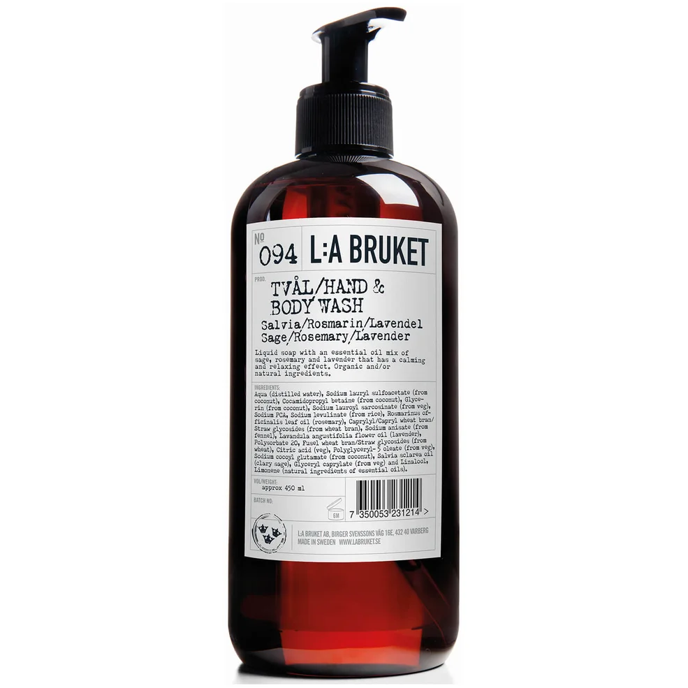 L:A BRUKET No. 094 Hand & Body Wash 450ml - Sage/Rosemary/Lavender Imagen 1