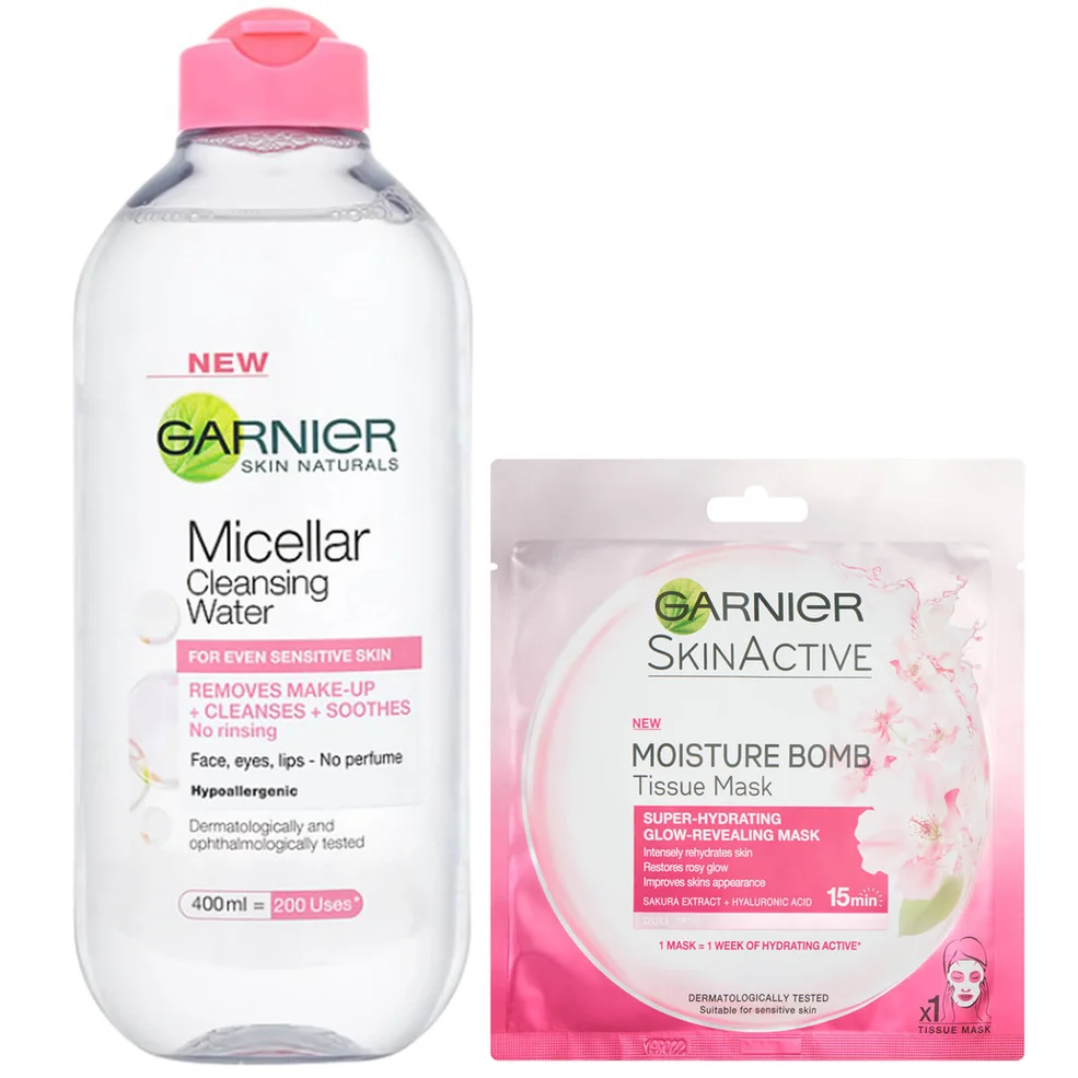 Garnier Micellar Water Sensitive Skin and Hydrating Moisture Bomb Face Sheet Mask Kit Exclusive Imagen 1