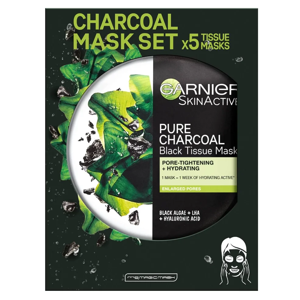 Garnier Charcoal and Algae Purifying and Hydrating Face Sheet Mask for Enlarged Pores (5 Pack) Imagen 1