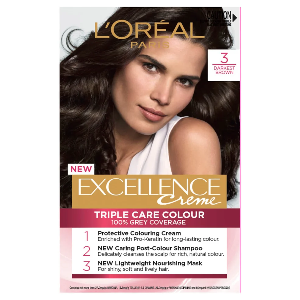 L'Oréal Paris Excellence Creme Permanent Hair Colour - Darkest Brown 3.0 Imagen 1