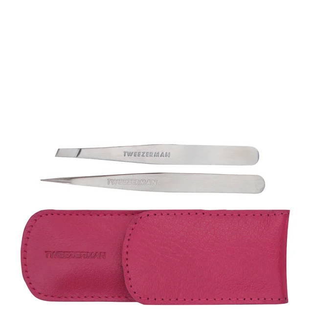 Conjunto Petite de Pinzas en Funda de Cuero de Tweezerman - Rosa