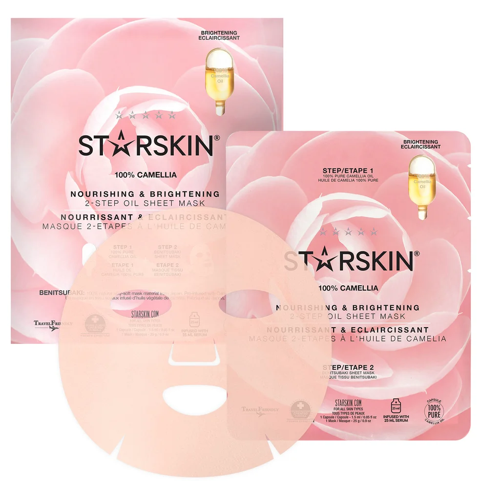 Mascarilla de papel de 2 pasos con aceite de 100 % Camelia de STARSKIN - nutritiva e iluminadora Imagen 1