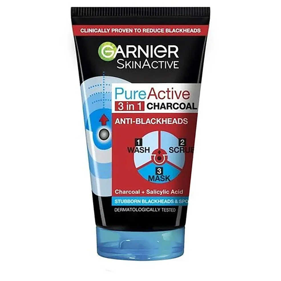 Mascarilla, exfoliante y gel limpiador de carbón antipuntos negros 3 en 1 Pure Active Intensive de Garnier 150 ml Imagen 1