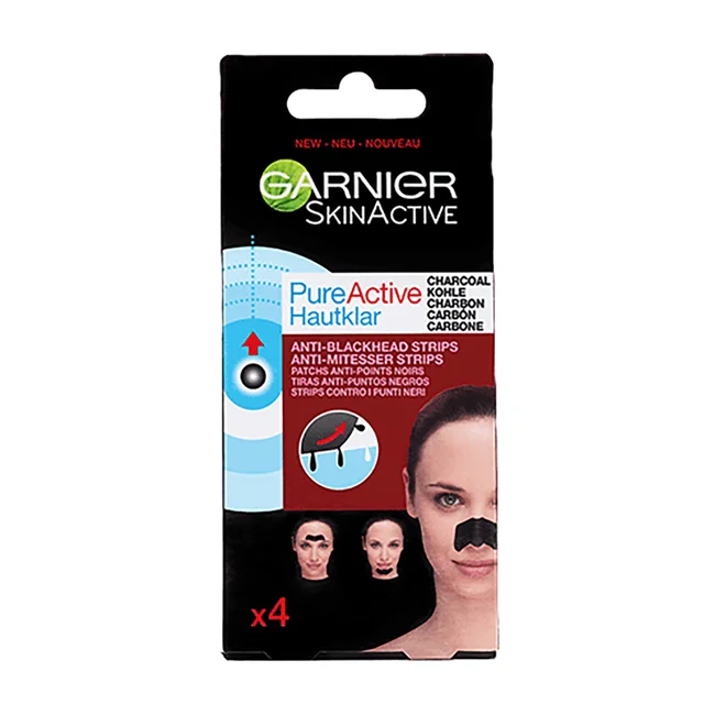 Tiras antipuntos negros para la nariz Pure Active Charcoal de Garnier - 4 unidades