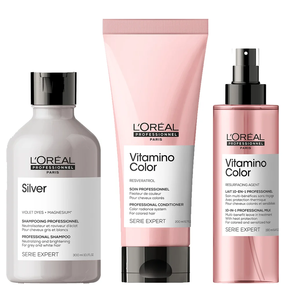 L'Oréal Professionnel Silver and Vitamino at Home Experts for Natural White/Grey Hair Bundle Imagen 1