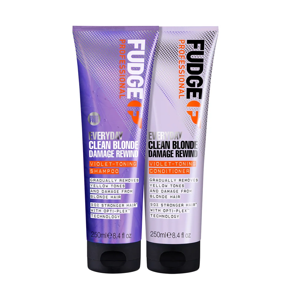 Fudge Professional Clean Blonde Everyday Violet Damage Rewind Purple Shampoo and Conditioner Duo Imagen 1