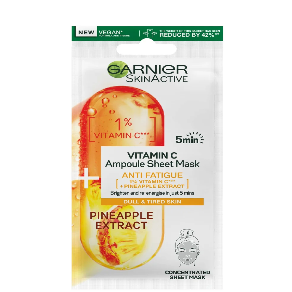 Garnier SkinActive Anti Fatigue Ampoule Sheet Mask - Pineapple and 1% Vitamin C 15g Imagen 1