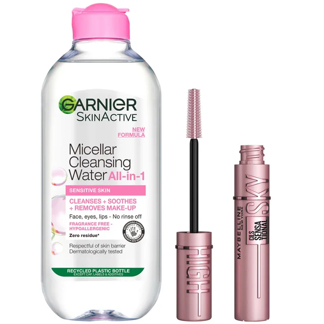 Set de rímel Sky High de Maybelline y agua micelar de Garnier