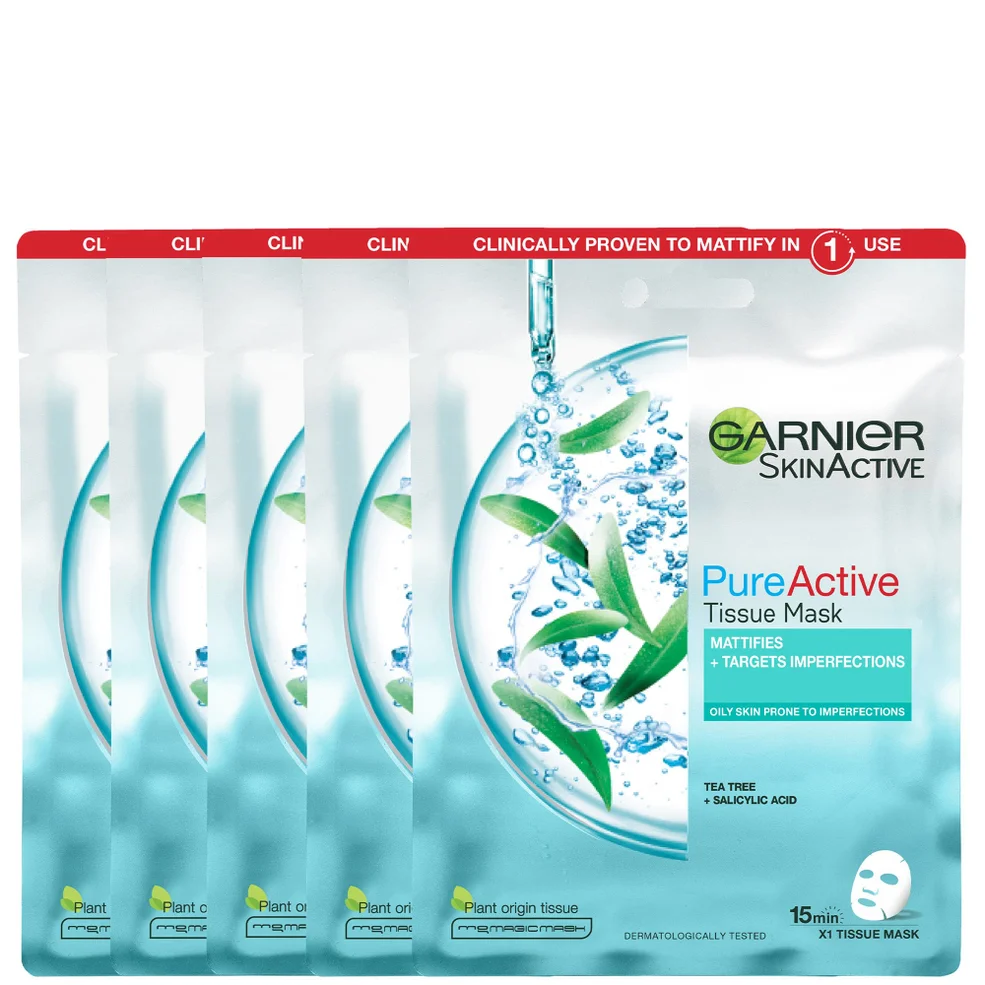 Garnier Pure Active Tea Tree and Salicylic Acid Sheet Mask (5 Pack) Imagen 1