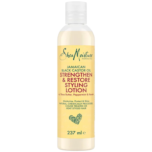 Loción de peinado con aceite de ricino negro de Jamaica Strengthen and Restore de Shea Moisture, 237 ml