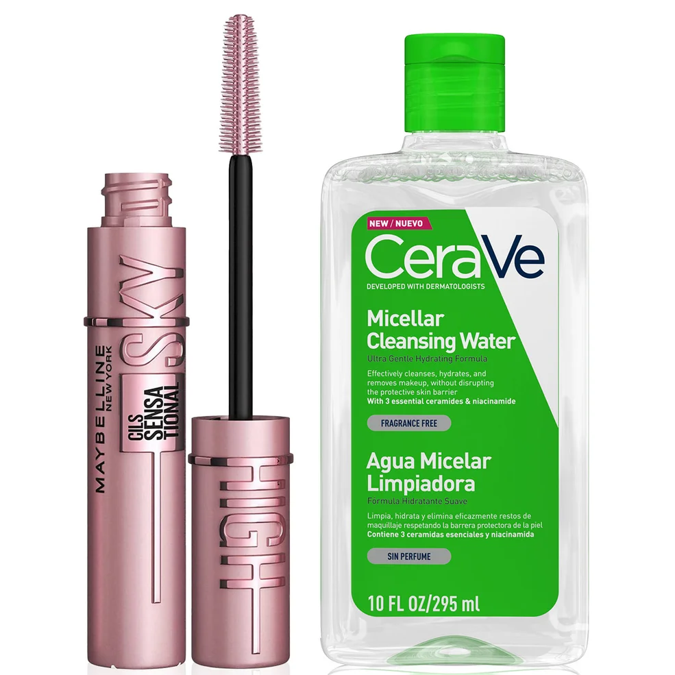 Dúo para pieles normales limpiadora micelar CeraVe y la máscara de pestañas Sky High de Maybelline Imagen 1