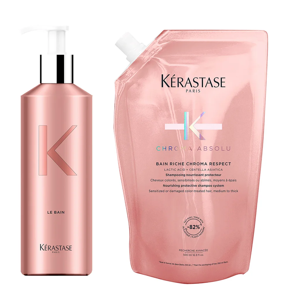 Kérastase Chroma Absolu Bain Respect Riche Refill Pouch and Refillable Bottle Bundle Imagen 1