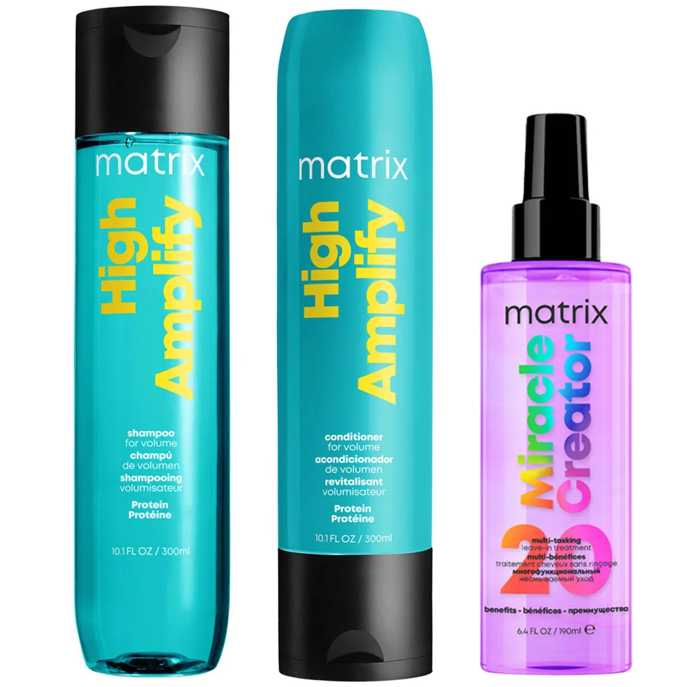 Matrix Total Results Volumising High Amplify Shampoo, Conditioner and Miracle Creator Spray Routine for Fine and Flat Hair Imagen 1