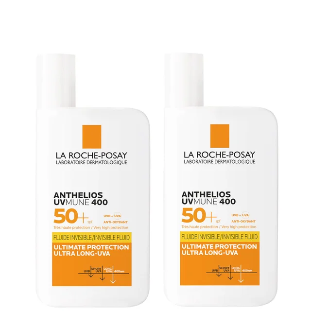 Dúo de cremas solares fluidas invisibles con FPS +50 Anthelios UVMune 400 de La Roche-Posay