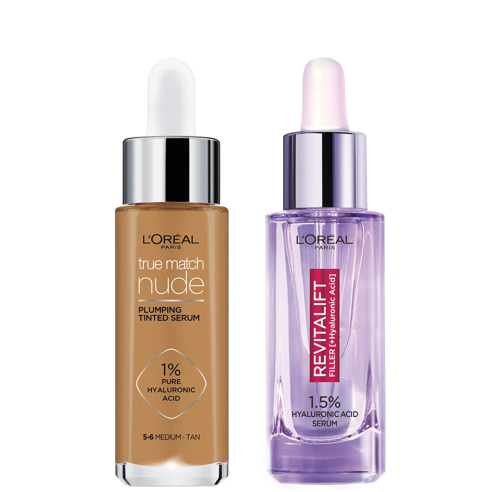 L'Oreal Paris Hyaluronic Acid Revitalift Filler Serum and True Match Tinted Serum Duo (Various Shades) Imagen 1
