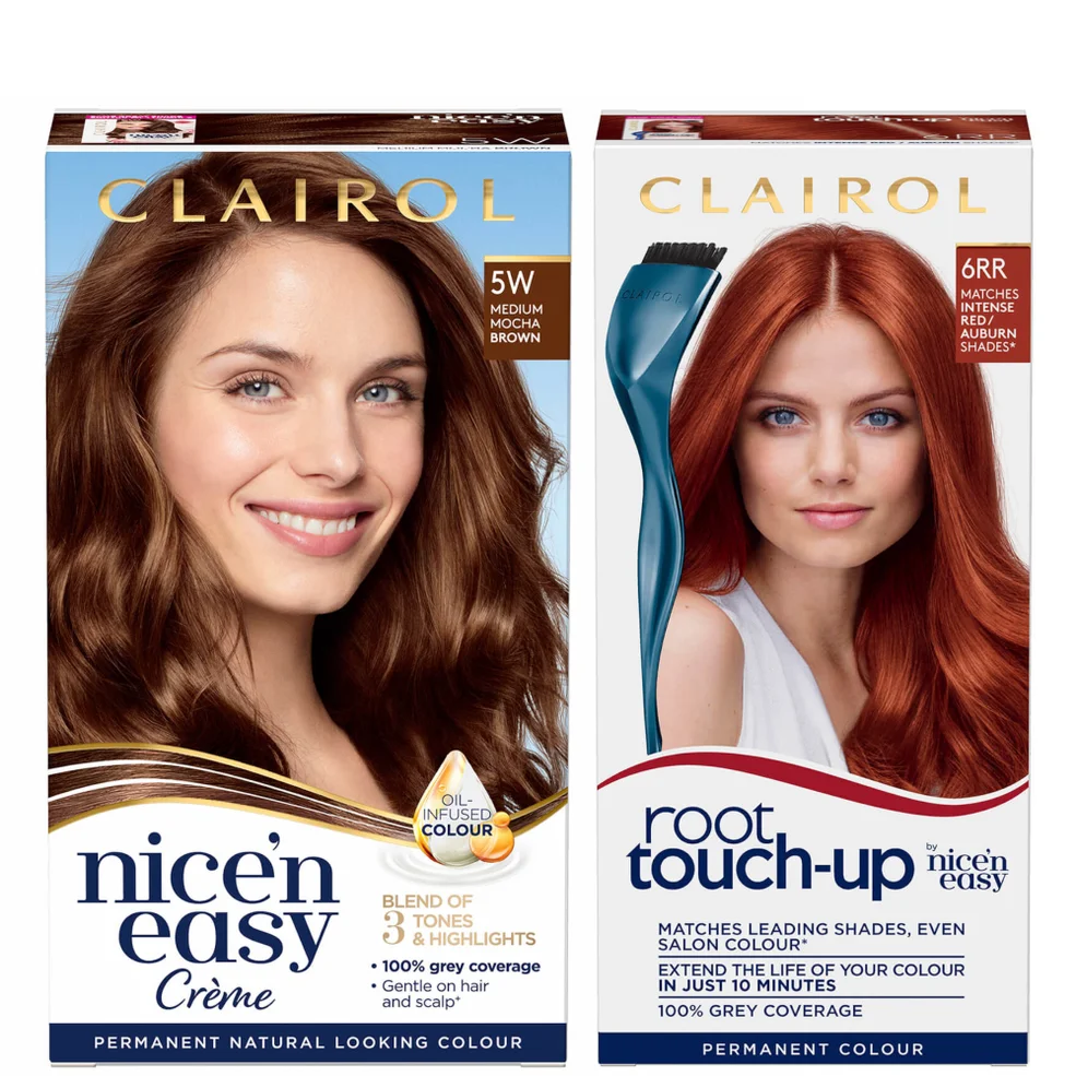Clairol Root Touch-Up 6RR Intense Red x Nice'n Easy Permanent 5W Medium Mocha Brown Bundle Imagen 1