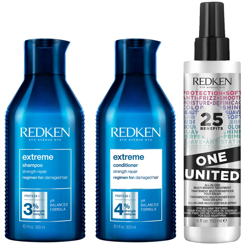 Redken Extreme Shampoo, Conditioner and One United Multi-Benefit Leave-in Treatment, Strength Repair Bundle for Damaged Hair Imagen 1