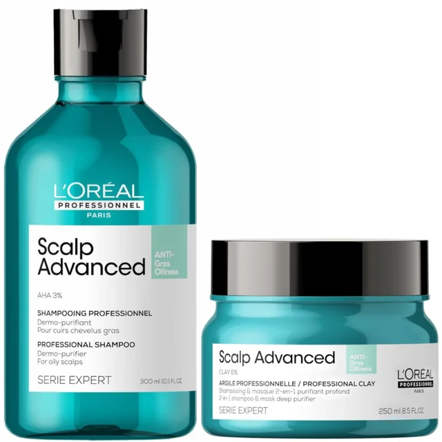 Dúo de champú y mascarilla capilar antigrasa Scalp Advanced de L'Oréal Professionnel Serie Expert