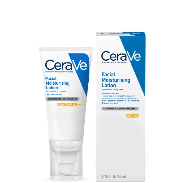 Loción facial hidratante de día con ceramidas y FPS 30 para pieles normales a secas de CeraVe (52 ml)