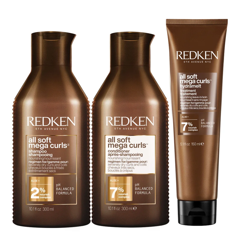 Set de rutina hidratante y nutritiva intensiva All Soft Mega Curl para cabello rizado y ondulado de Redken Imagen 1