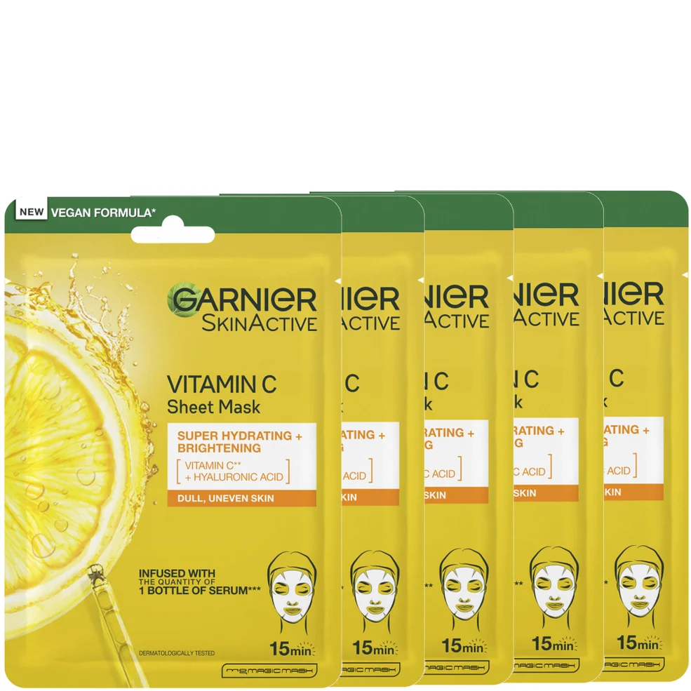 Garnier SkinActive Moisture Bomb Hydrating and Brightening Vitamin C Sheet Mask Set of 5 Imagen 1