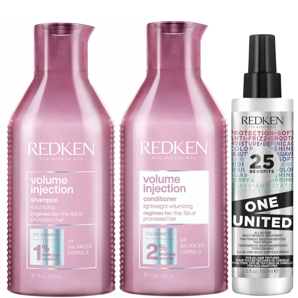 Redken Volume Injection Shampoo, Conditioner and One United Treatment Spray Routine for Fine/Flat Hair Imagen 1